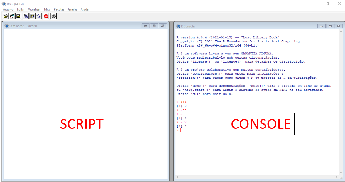 Tela do R original. Composto apenas pelo script e console.