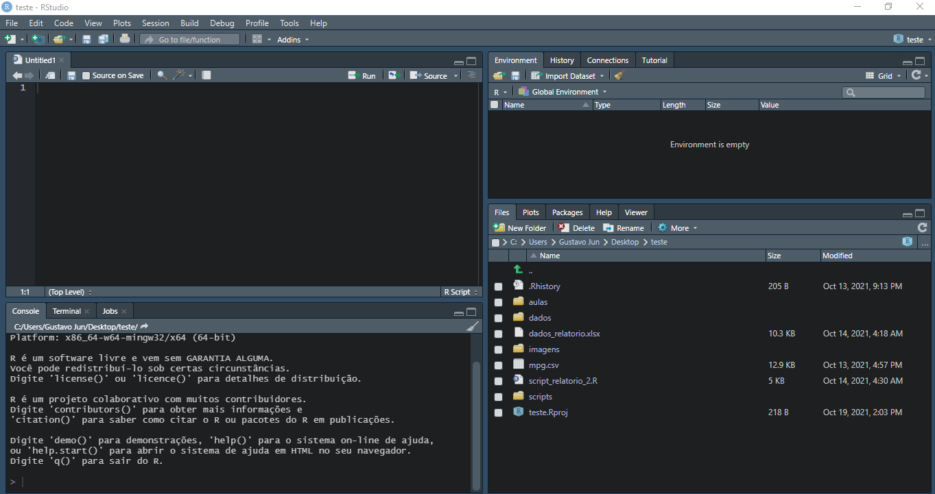 Um exemplo de alteração na aparência do RStudio.